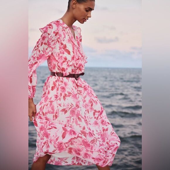 ZARA BELTED FLORAL PRINTED MIDI DRESS - Picture 5 of 11